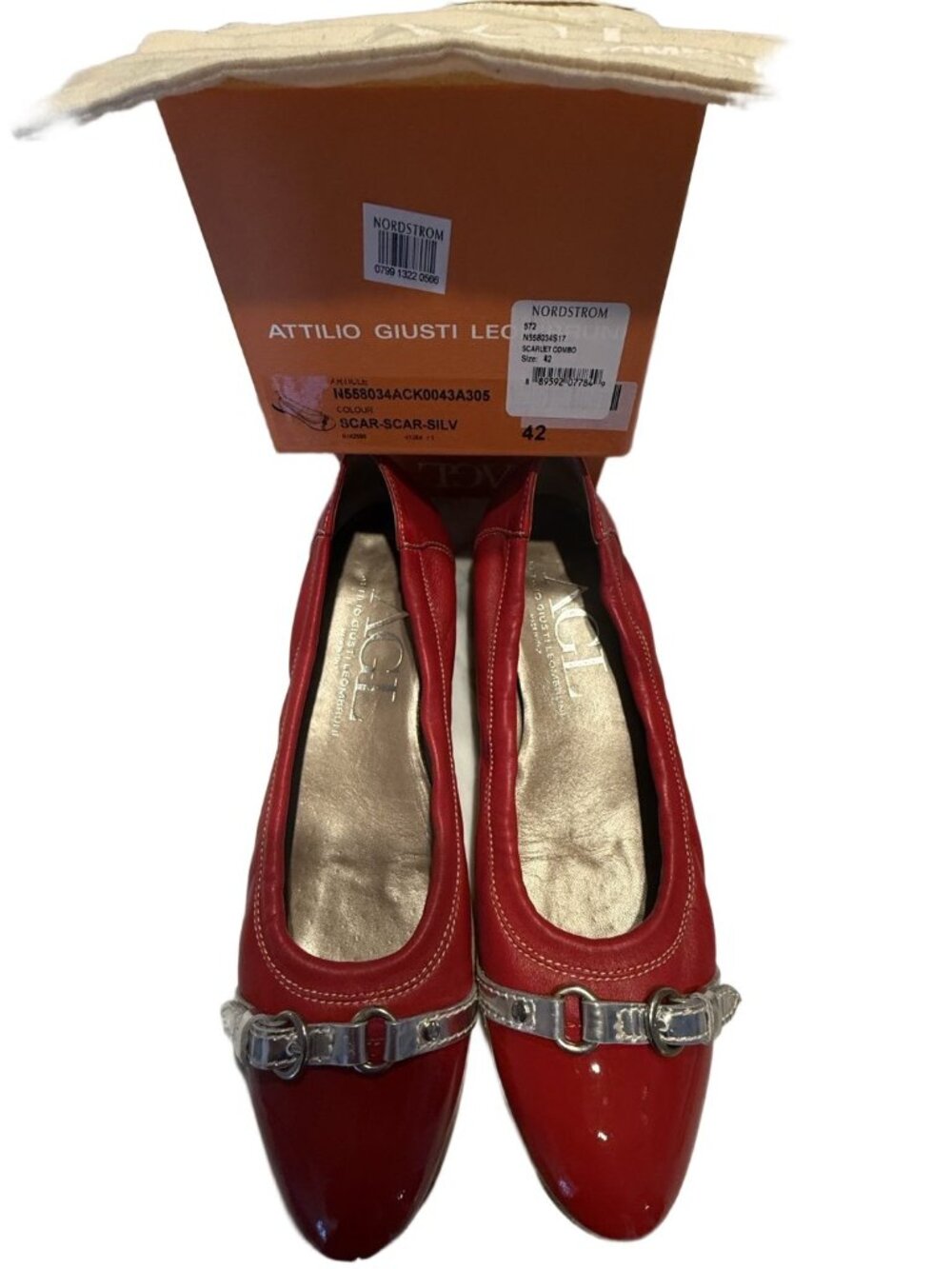 AGL Attilio Giusti Leombruni Red Leather Cap Toe Flats — Size 11 / EU 42